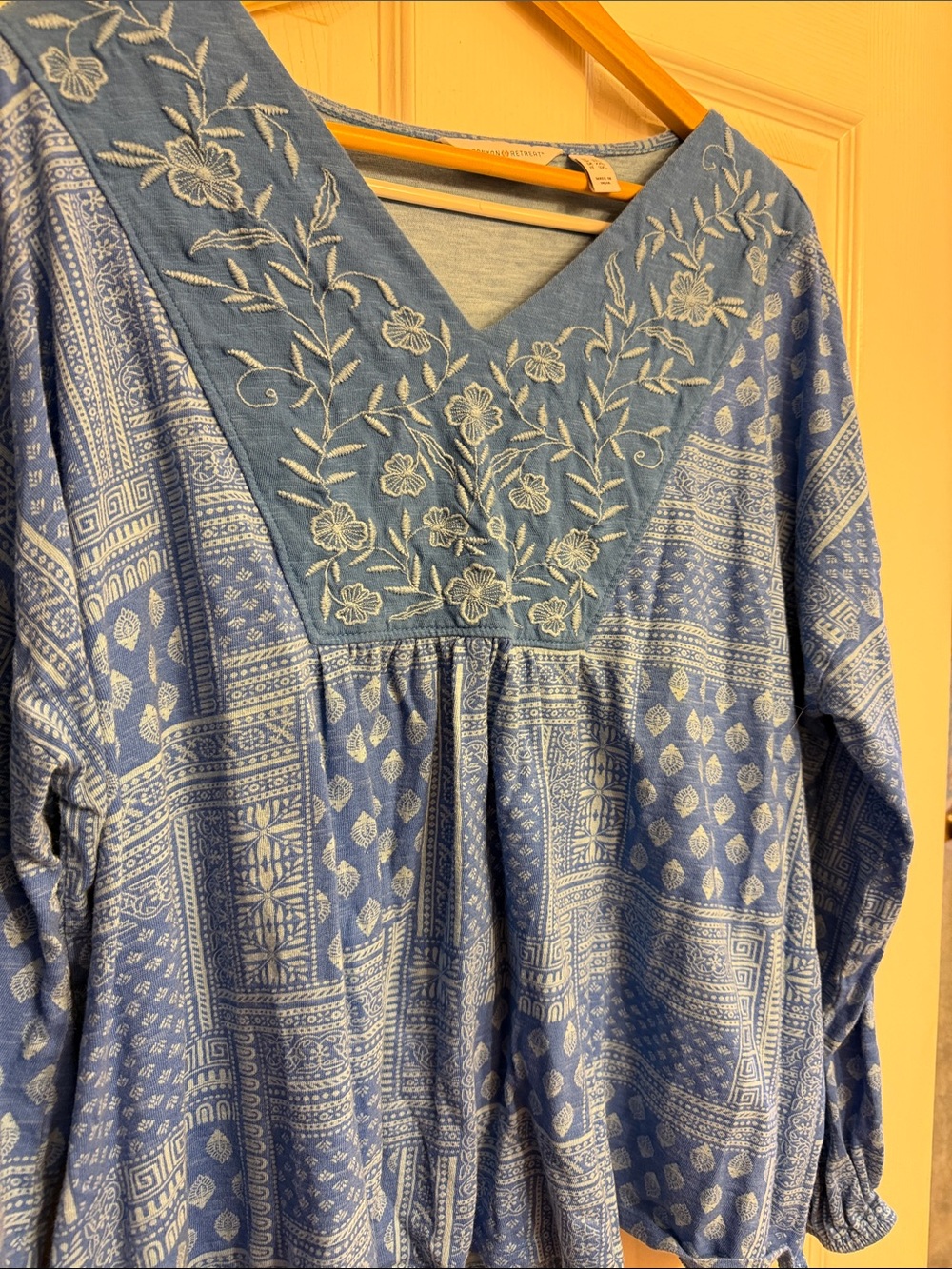Denim&Co Blue Embroidered V-Neck Tunic